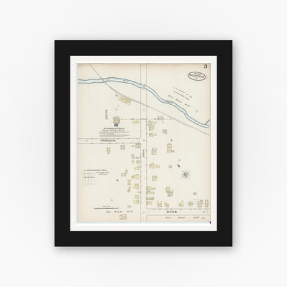 Old map wall art mockup — black gallery frame with white mat — Sanborn Fire Insurance Map from Westfield, Tioga County, Pennsylvania (1886), Sheet #0003