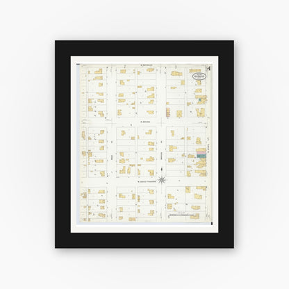 Old map wall art mockup — black gallery frame with white mat — Sanborn Fire Insurance Map from Big Rapids, Mecosta County, Michigan (1908), Sheet #0004