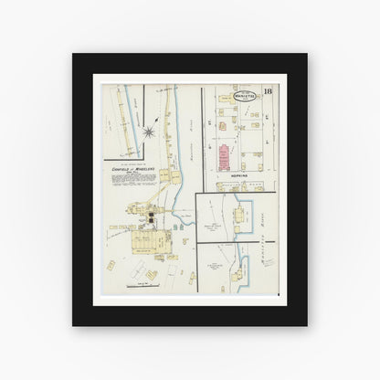 Old map wall art mockup — black gallery frame with white mat — Sanborn Fire Insurance Map from Manistee, Manistee County, Michigan (1890), Sheet #0018