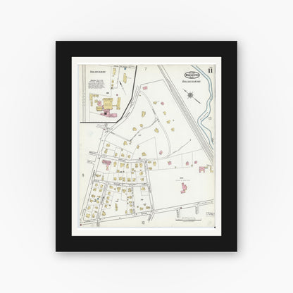 Old map wall art mockup — black gallery frame with white mat — Sanborn Fire Insurance Map from Winchester, Middlesex County, Massachusetts (1921), Sheet #0011