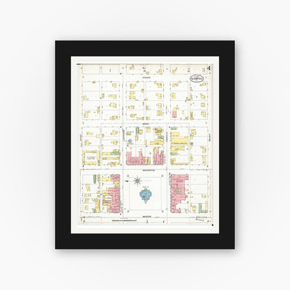 Old map wall art mockup — black gallery frame with white mat — Sanborn Fire Insurance Map from Bloomfield, Davis County, Iowa (1900), Sheet #0004