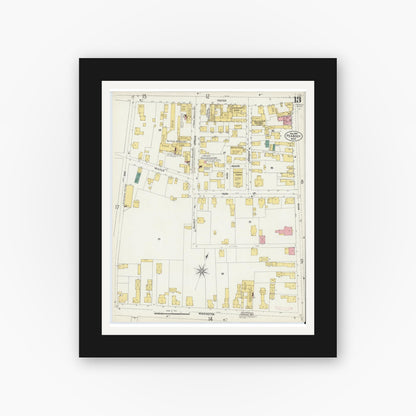 Old map wall art mockup — black gallery frame with white mat — Sanborn Fire Insurance Map from Peabody, Essex County, Massachusetts (1903), Sheet #0013