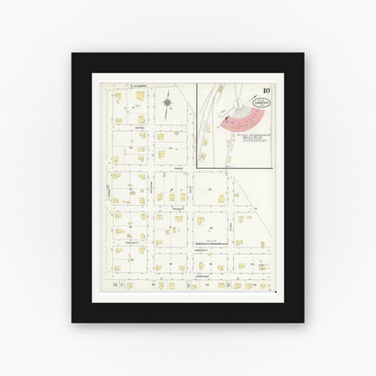Old map wall art mockup — black gallery frame with white mat — Sanborn Fire Insurance Map from Commerce, Hunt County, Texas (1911), Sheet #0010