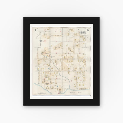 Old map wall art mockup — black gallery frame with white mat — Sanborn Fire Insurance Map from Palmetto, Manatee County, Florida (1944), Sheet #0009