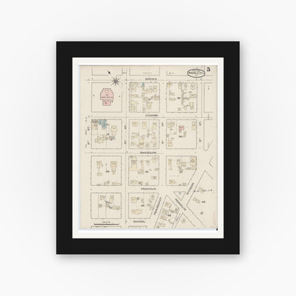 Old map wall art mockup — black gallery frame with white mat — Sanborn Fire Insurance Map from Napa, Napa County, California (1886), Sheet #0005