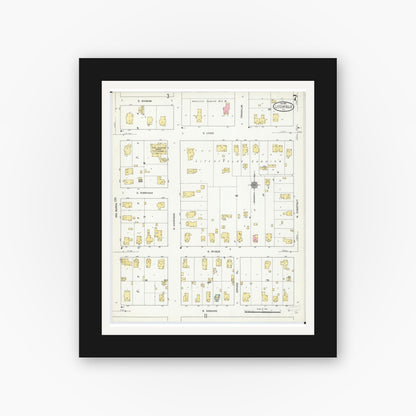 Old map wall art mockup — black gallery frame with white mat — Sanborn Fire Insurance Map from Litchfield, Montgomery County, Illinois (1910), Sheet #0007