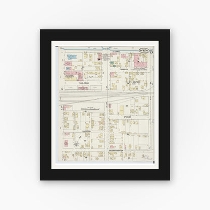 Old map wall art mockup — black gallery frame with white mat — Sanborn Fire Insurance Map from Newark, Licking County, Ohio (1889), Sheet #0008