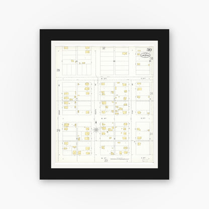 Old map wall art mockup — black gallery frame with white mat — Sanborn Fire Insurance Map from Long Beach, Los Angeles County, California (1905), Sheet #0030