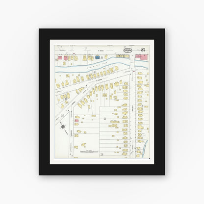 Old map wall art mockup — black gallery frame with white mat — Sanborn Fire Insurance Map from Batavia, Genesee County, New York (1919), Sheet #0027