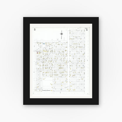 Old map wall art mockup — black gallery frame with white mat — Sanborn Fire Insurance Map from Freer, Duval County, Texas (1948), Sheet #0005