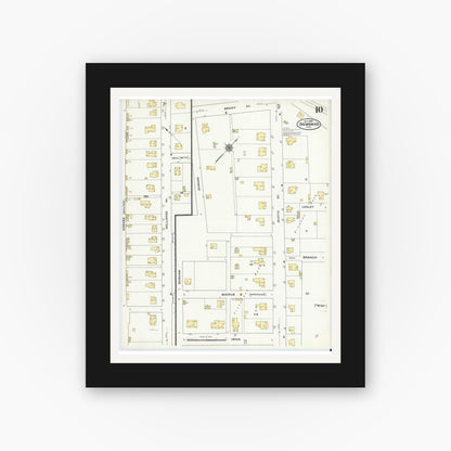 Old map wall art mockup — black gallery frame with white mat — Sanborn Fire Insurance Map from Brownwood, Brown County, Texas (1909), Sheet #0010