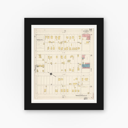 Old map wall art mockup — black gallery frame with white mat — Sanborn Fire Insurance Map from Alhambra, Los Angeles County, California (1912), Sheet #0014