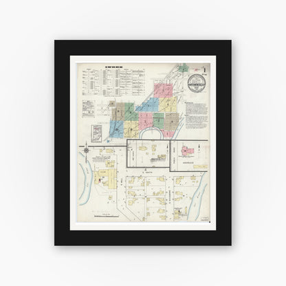 Old map wall art mockup — black gallery frame with white mat — Sanborn Fire Insurance Map from North Manchester, Wabash County, Indiana (1914) - Complete Map Set