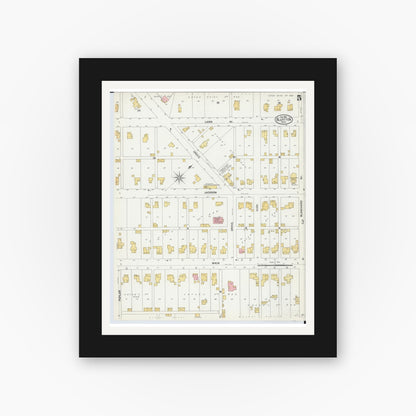 Old map wall art mockup — black gallery frame with white mat — Sanborn Fire Insurance Map from Bluffton, Allen County, Ohio (1901), Sheet #0005