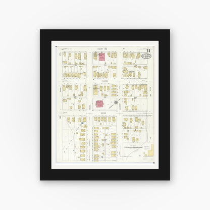 Old map wall art mockup — black gallery frame with white mat — Sanborn Fire Insurance Map from Saint Joseph, Berrien County, Michigan (1921), Sheet #0011