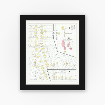 Old map wall art mockup — black gallery frame with white mat — Sanborn Fire Insurance Map from Saint Clairsville, Belmont County, Ohio (1929), Sheet #0005
