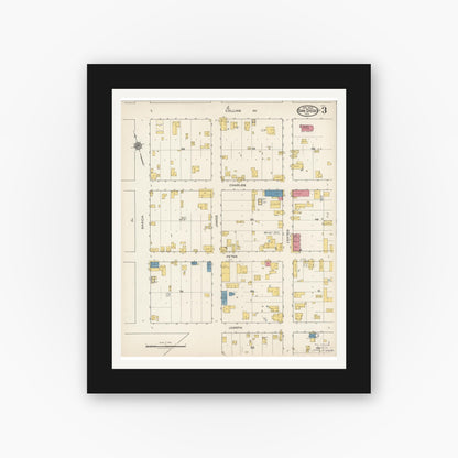 Old map wall art mockup — black gallery frame with white mat — Sanborn Fire Insurance Map from San Diego, Duval And Jim Wells Counties, Texas (1922), Sheet #0003