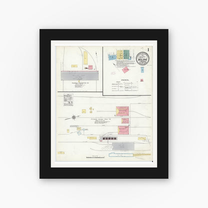 Old map wall art mockup — black gallery frame with white mat — Sanborn Fire Insurance Map from Midland, Beaver County, Pennsylvania (1911), Sheet #0001
