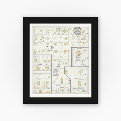 Old map wall art mockup — black gallery frame with white mat — Sanborn Fire Insurance Map from Argyle, Marshall County, Minnesota (1904), Sheet #0001