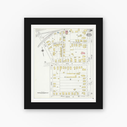 Old map wall art mockup — black gallery frame with white mat — Sanborn Fire Insurance Map from Batavia, Genesee County, New York (1919), Sheet #0030
