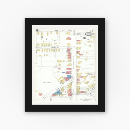 Old map wall art mockup — black gallery frame with white mat — Sanborn Fire Insurance Map from Haddonfield, Camden County, New Jersey (1923), Sheet #0006