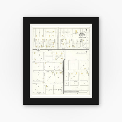 Old map wall art mockup — black gallery frame with white mat — Sanborn Fire Insurance Map from Bartlett, Bell and Williamson Counties, Texas (1921), Sheet #0009
