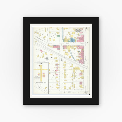 Old map wall art mockup — black gallery frame with white mat — Sanborn Fire Insurance Map from Carey, Wyandot County, Ohio (1908), Sheet #0004