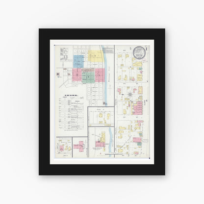 Old map wall art mockup — black gallery frame with white mat — Sanborn Fire Insurance Map from Canton, Lewis County, Missouri (1896) - Complete Map Set
