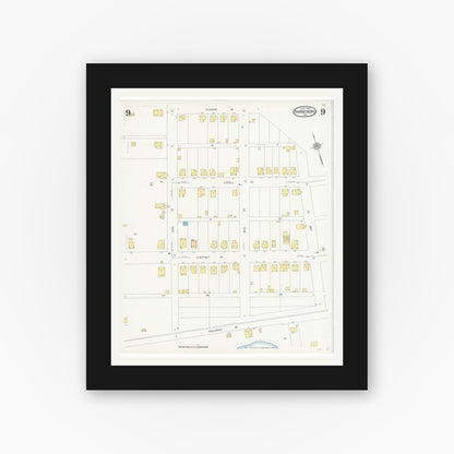 Old map wall art mockup — black gallery frame with white mat — Sanborn Fire Insurance Map from Barnesboro, Cambria County, Pennsylvania (1930), Sheet #0009