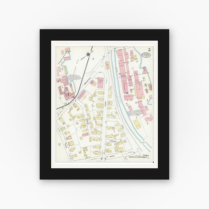 Old map wall art mockup — black gallery frame with white mat — Sanborn Fire Insurance Map from Chicopee, Hampden County, Massachusetts (1910), Sheet #0005