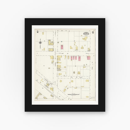 Old map wall art mockup — black gallery frame with white mat — Sanborn Fire Insurance Map from Apopka, Orange County, Florida (1924), Sheet #0002