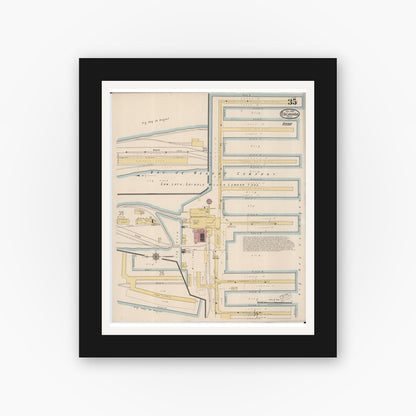 Old map wall art mockup — black gallery frame with white mat — Sanborn Fire Insurance Map from Escanaba, Delta County, Michigan (1921), Sheet #0035