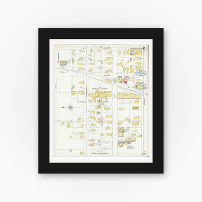 Old map wall art mockup — black gallery frame with white mat — Sanborn Fire Insurance Map from Martinsville, Morgan County, Indiana (1902), Sheet #0006