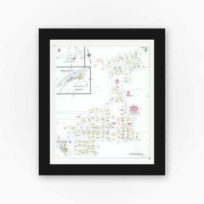 Old map wall art mockup — black gallery frame with white mat — Sanborn Fire Insurance Map from Lewisburg, Preble County, Ohio (1951), Sheet #0003