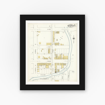 Old map wall art mockup — black gallery frame with white mat — Sanborn Fire Insurance Map from Breckenridge, Stephens County, Texas (1921), Sheet #0005