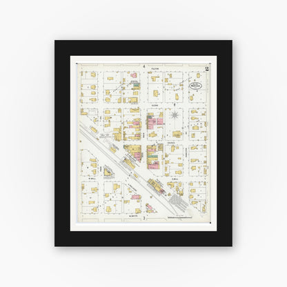 Old map wall art mockup — black gallery frame with white mat — Sanborn Fire Insurance Map from Marissa, Saint Clair County, Illinois (1900), Sheet #0002