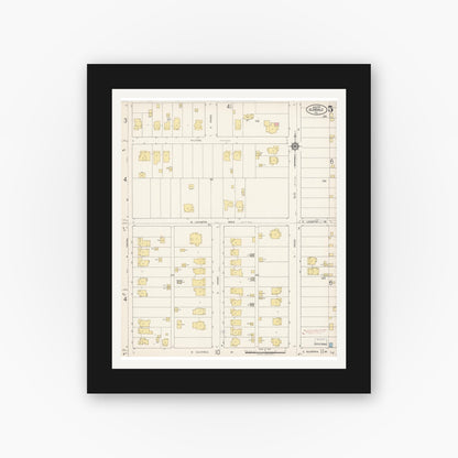 Old map wall art mockup — black gallery frame with white mat — Sanborn Fire Insurance Map from Glendale, Los Angeles County, California (1919), Sheet #0005