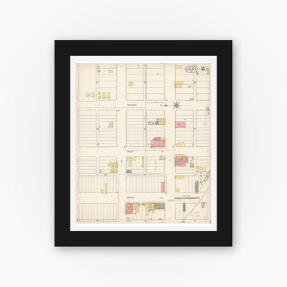 Old map wall art mockup — black gallery frame with white mat — Sanborn Fire Insurance Map from Calexico, Imperial County, California (1910), Sheet #0002