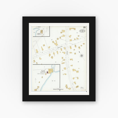 Old map wall art mockup — black gallery frame with white mat — Sanborn Fire Insurance Map from Weymouth, Norfolk County, Massachusetts (1899), Sheet #0019