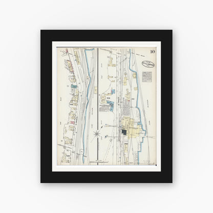Old map wall art mockup — black gallery frame with white mat — Sanborn Fire Insurance Map from Stillwater, Washington County, Minnesota (1884), Sheet #0010