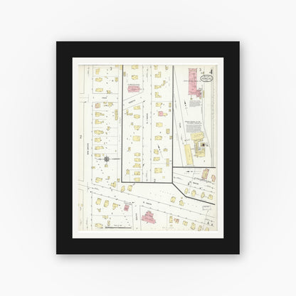Old map wall art mockup — black gallery frame with white mat — Sanborn Fire Insurance Map from Juneau, Dodge County, Wisconsin (1914), Sheet #0004