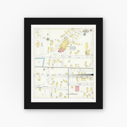 Old map wall art mockup — black gallery frame with white mat — Sanborn Fire Insurance Map from Weymouth, Norfolk County, Massachusetts (1904), Sheet #0008