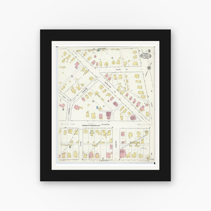 Old map wall art mockup — black gallery frame with white mat — Sanborn Fire Insurance Map from Napoleon, Henry County, Ohio (1916), Sheet #0003