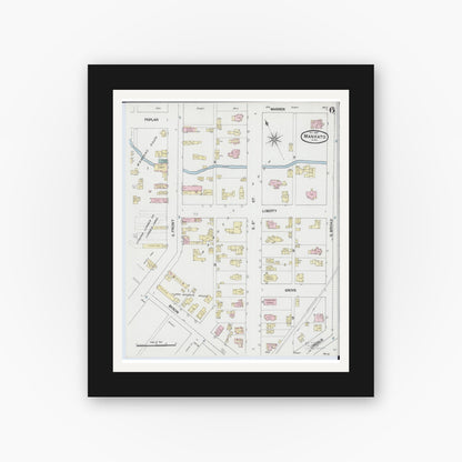 Old map wall art mockup — black gallery frame with white mat — Sanborn Fire Insurance Map from Mankato, Blue Earth County, Minnesota (1889), Sheet #0006