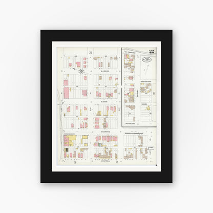Old map wall art mockup — black gallery frame with white mat — Sanborn Fire Insurance Map from El Paso, El Paso County, Texas (1902), Sheet #0022