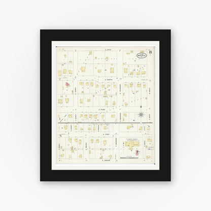 Old map wall art mockup — black gallery frame with white mat — Sanborn Fire Insurance Map from Maryville, Nodaway County, Missouri (1909), Sheet #0008