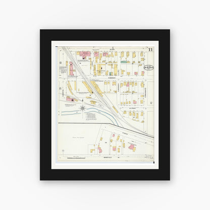 Old map wall art mockup — black gallery frame with white mat — Sanborn Fire Insurance Map from Mount Vernon, Knox County, Ohio (1903), Sheet #0011