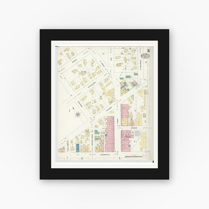 Old map wall art mockup — black gallery frame with white mat — Sanborn Fire Insurance Map from Dowagiac, Cass County, Michigan (1908), Sheet #0003