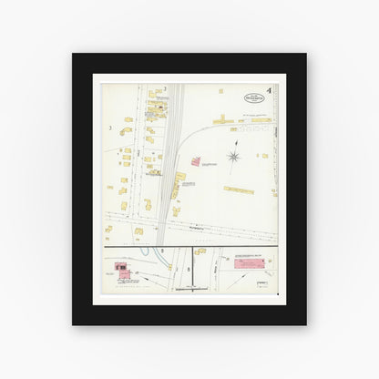 Old map wall art mockup — black gallery frame with white mat — Sanborn Fire Insurance Map from Bridgewater, Plymouth County, Massachusetts (1906), Sheet #0004