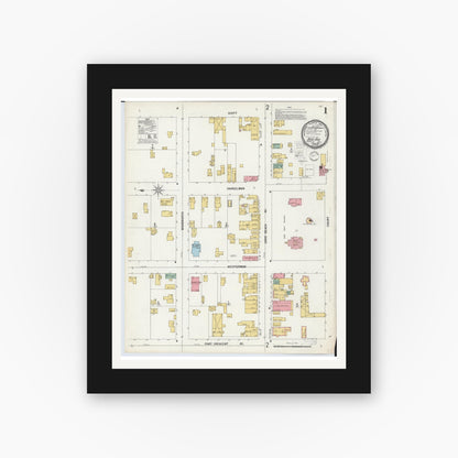 Old map wall art mockup — black gallery frame with white mat — Sanborn Fire Insurance Map from Bad Axe, Huron County, Michigan (1900) - Complete Map Set